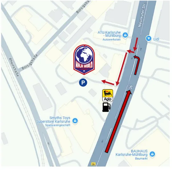 Wegbeschreibung zur Ninja World Karlsruhe